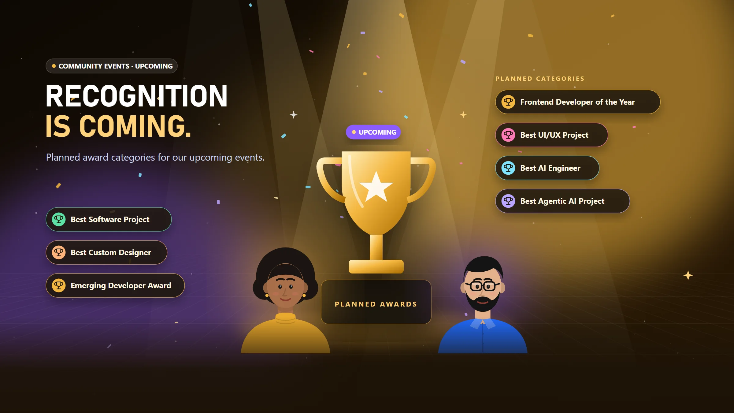 Upcoming Community Events & Recognition: Planned Award Categories